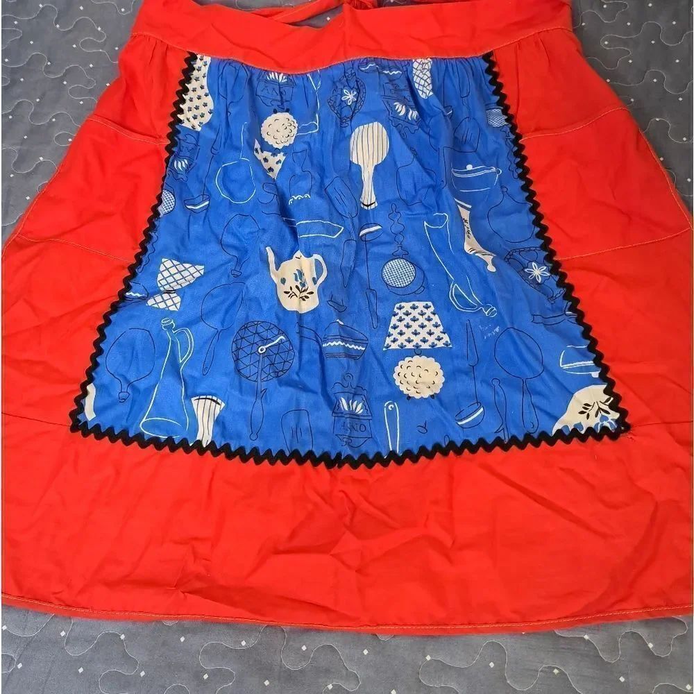 Red and blue half apron